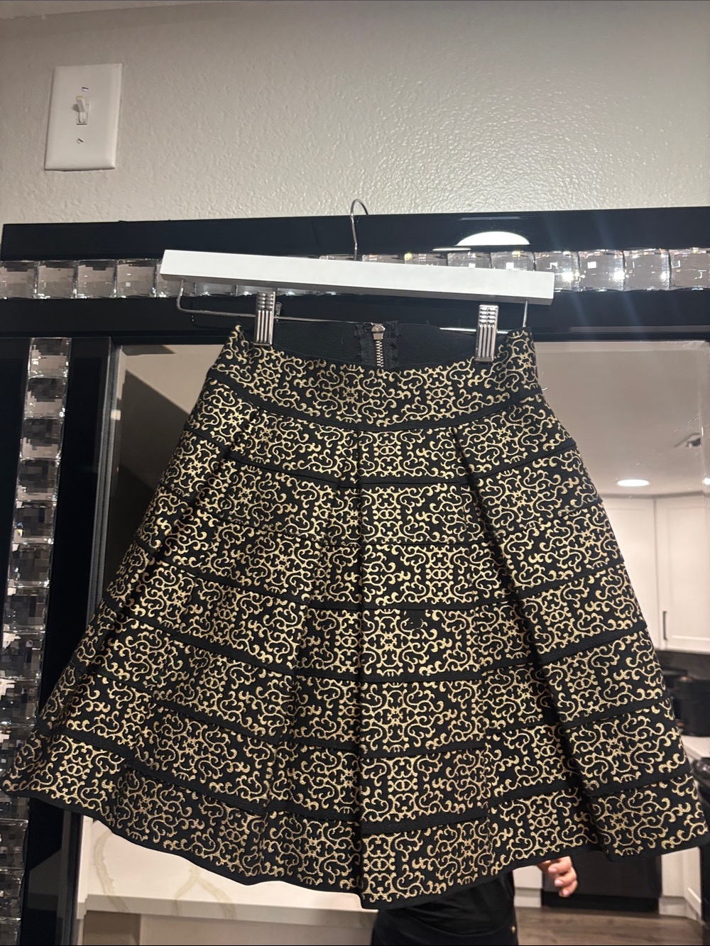 Guess Black and Gold Patterned Circle Skirt